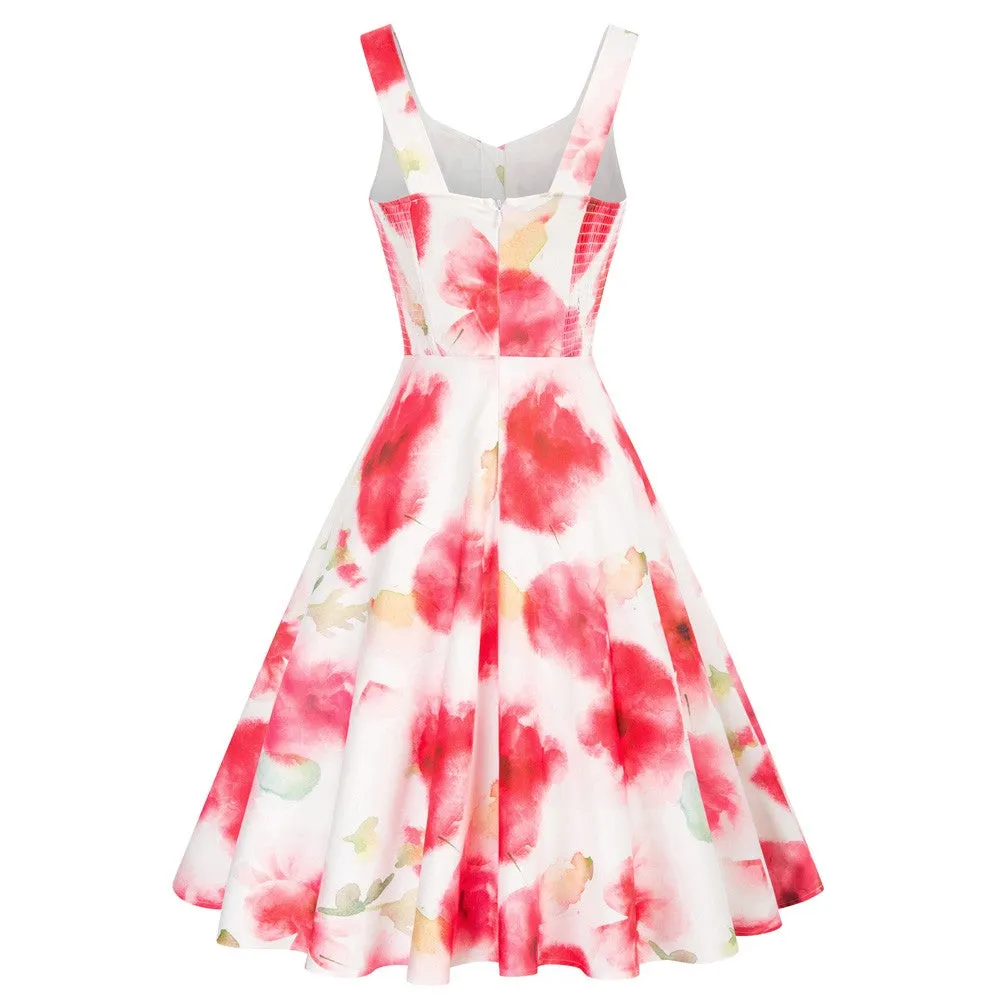 1950s Vintage Floral Printed Sleeveless A-Line Dress