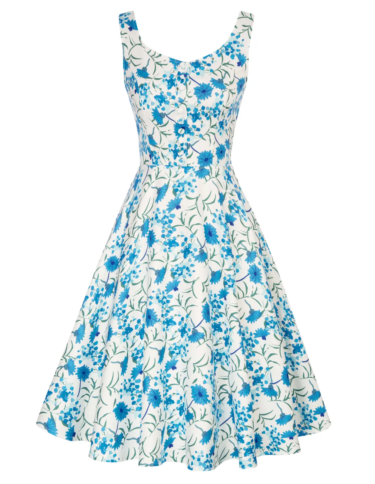 1950s Vintage Floral Printed Sleeveless A-Line Dress