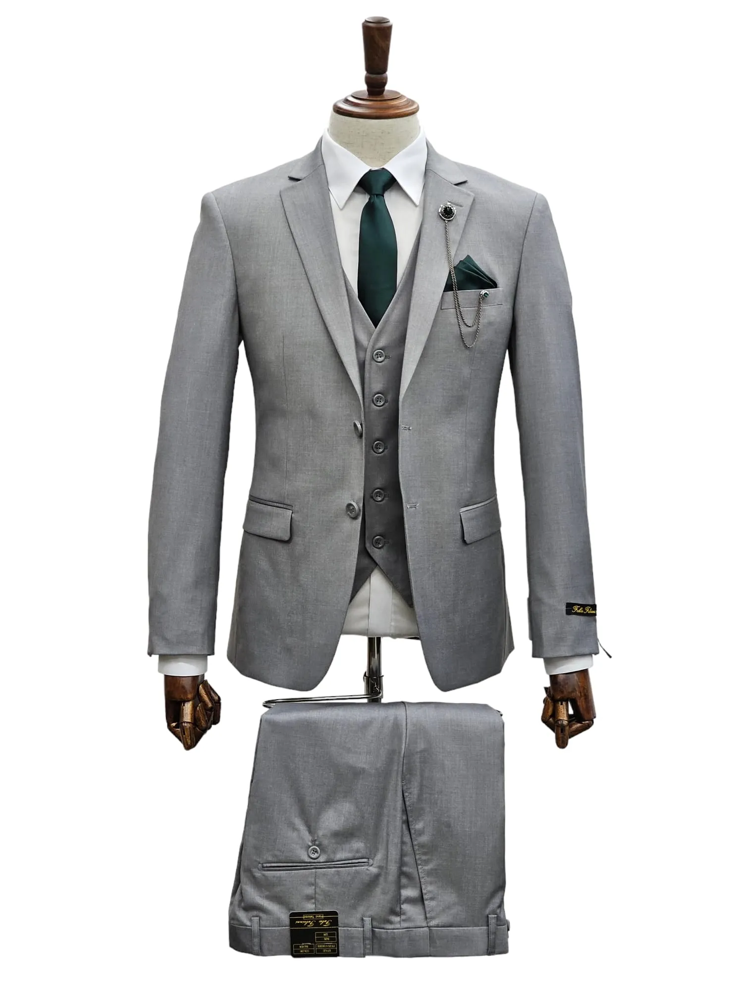 2 Button Notch Lapel Silver Slim Fit Suit FF2SV-4030