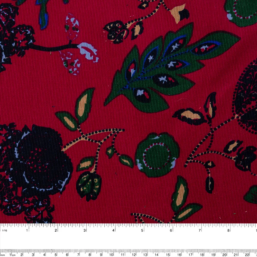 21 Wale Printed Corduroy - Leafs - Red