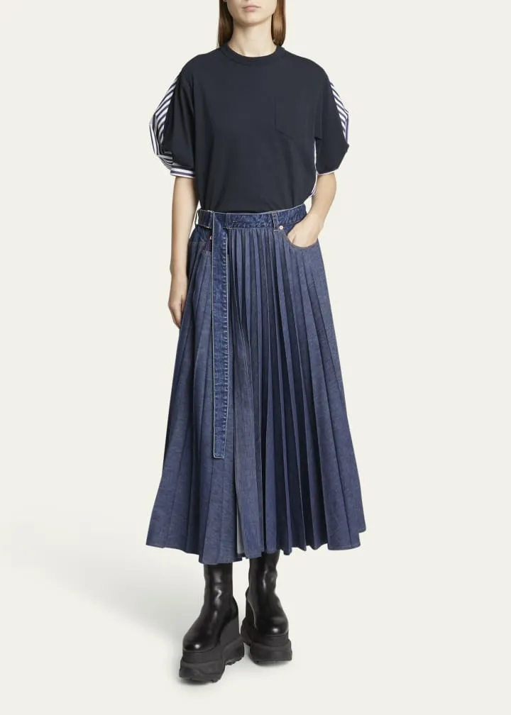 2407289 Pleated denim skirt