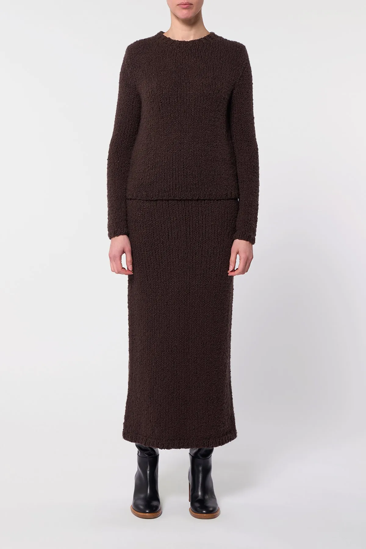 Abrams Knit Sweater in Chocolate Cashmere Boucle