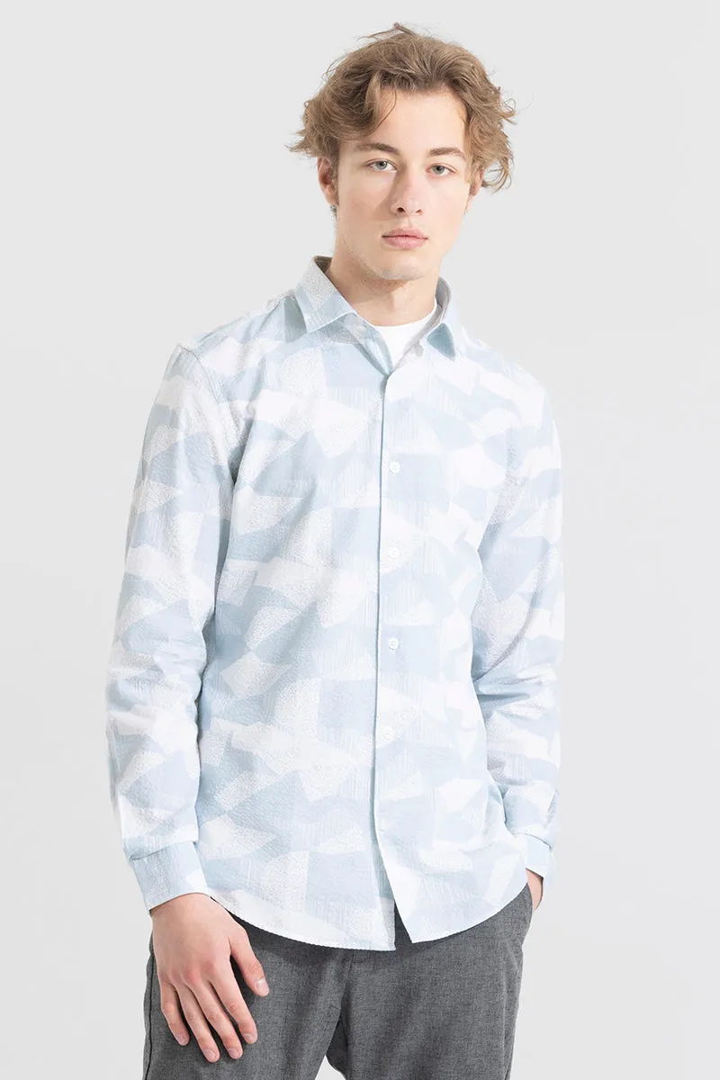 Abstract Patch Blue Seersucker Shirt