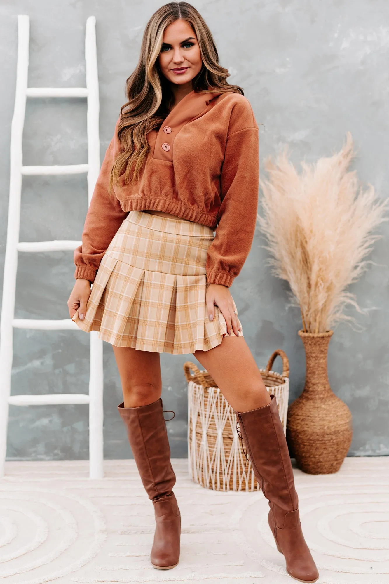 Adella Pleated Mini Skirt (Fall Orange)