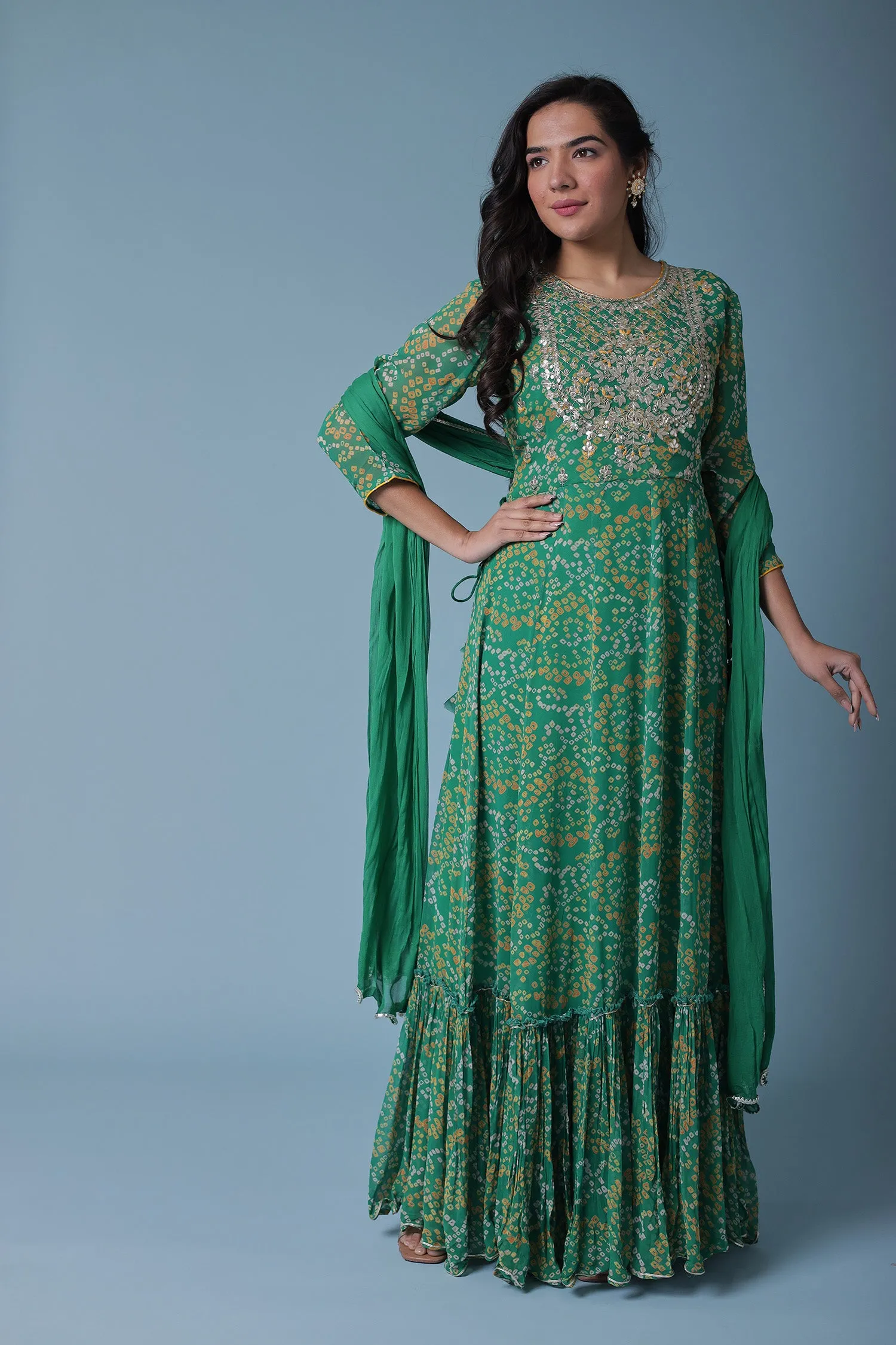 Anarkali Bandhej Georgette Suit with Embroidered work