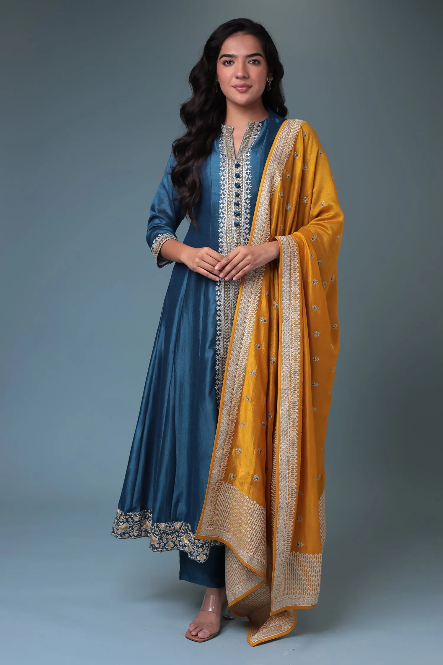 Anarkali Chinon Suit with Embroidered Dupatta