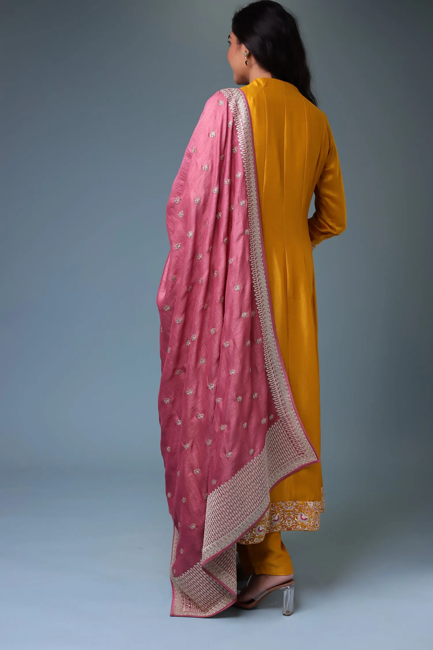 Anarkali Chinon Suit with Embroidered Dupatta