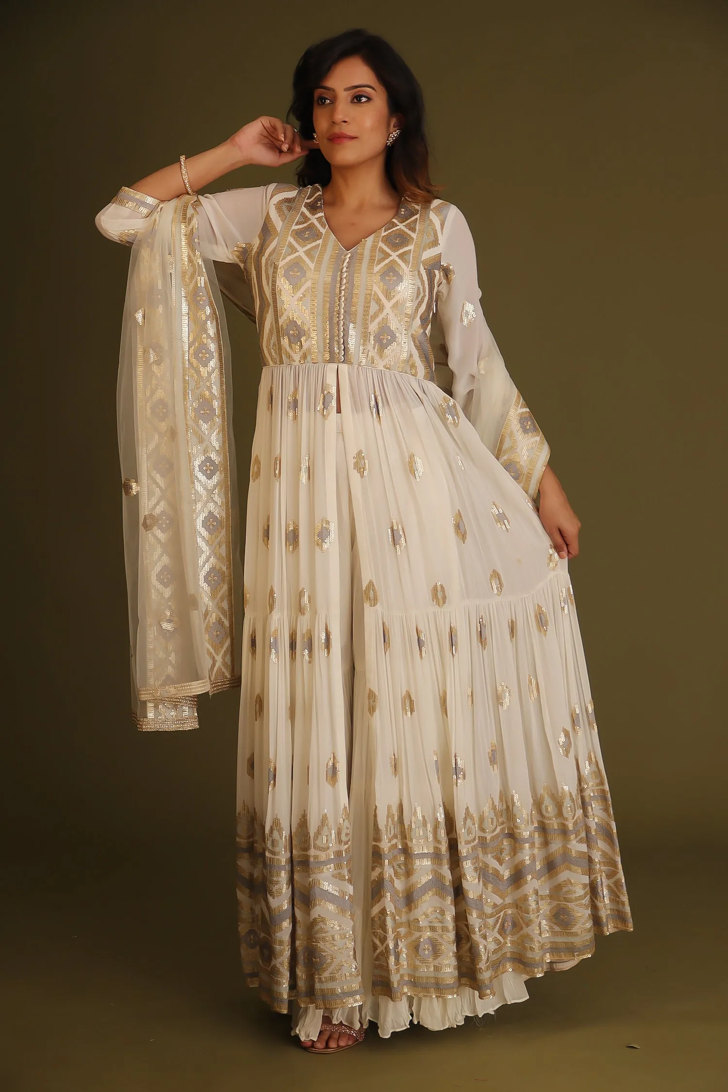 Anarkali Georgette Embroidered Suit with Sequins work.