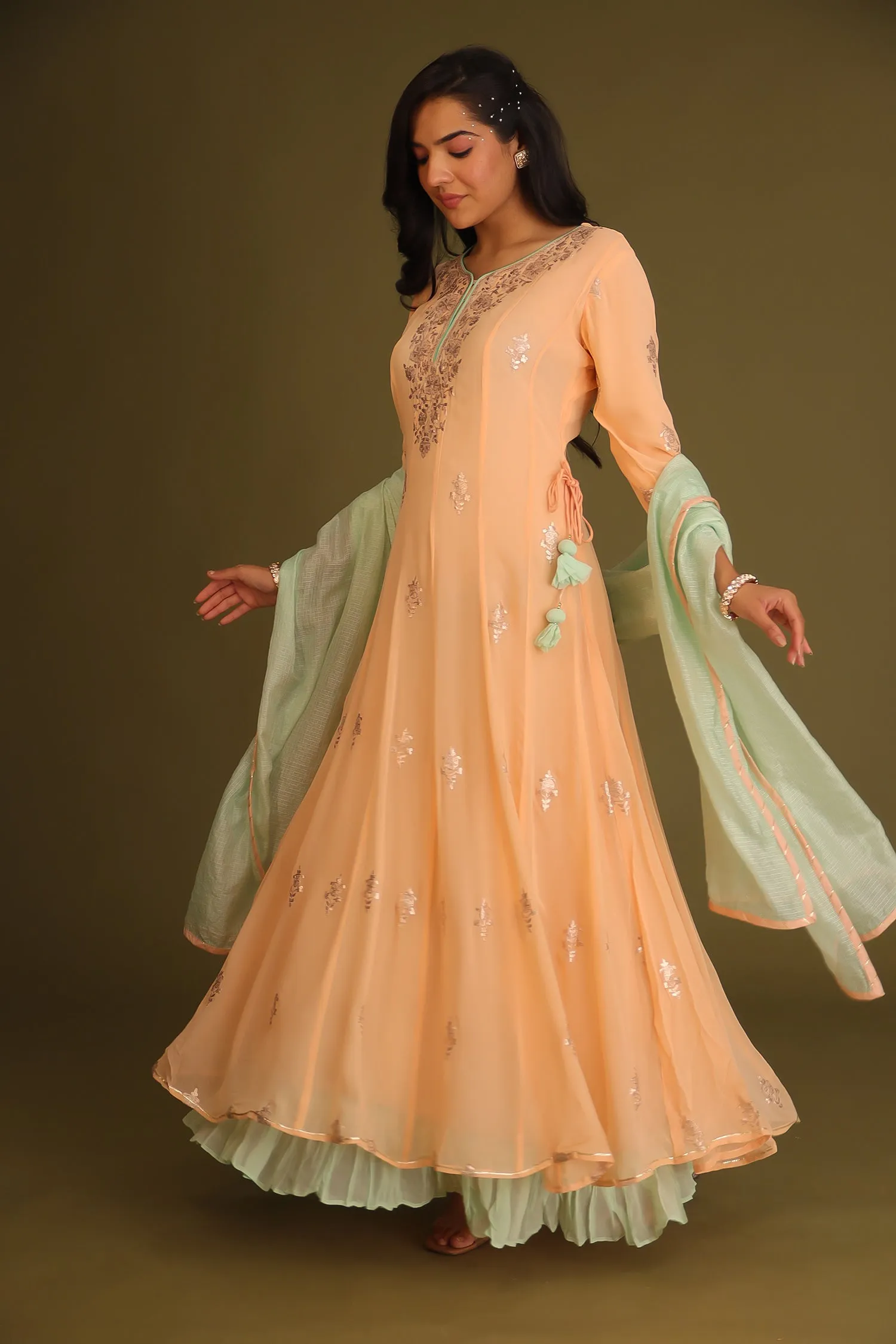 Anarkali Georgette Suit with Pittan work.