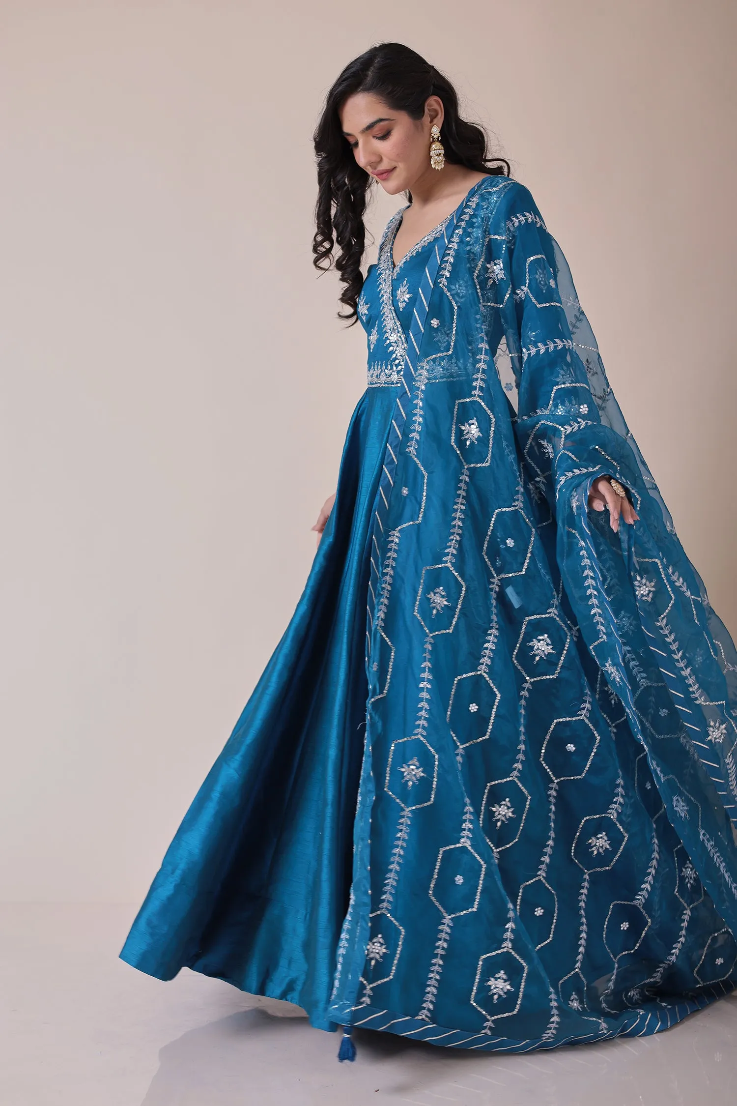 Anarkali Silk Suit with Embroidered Dupatta