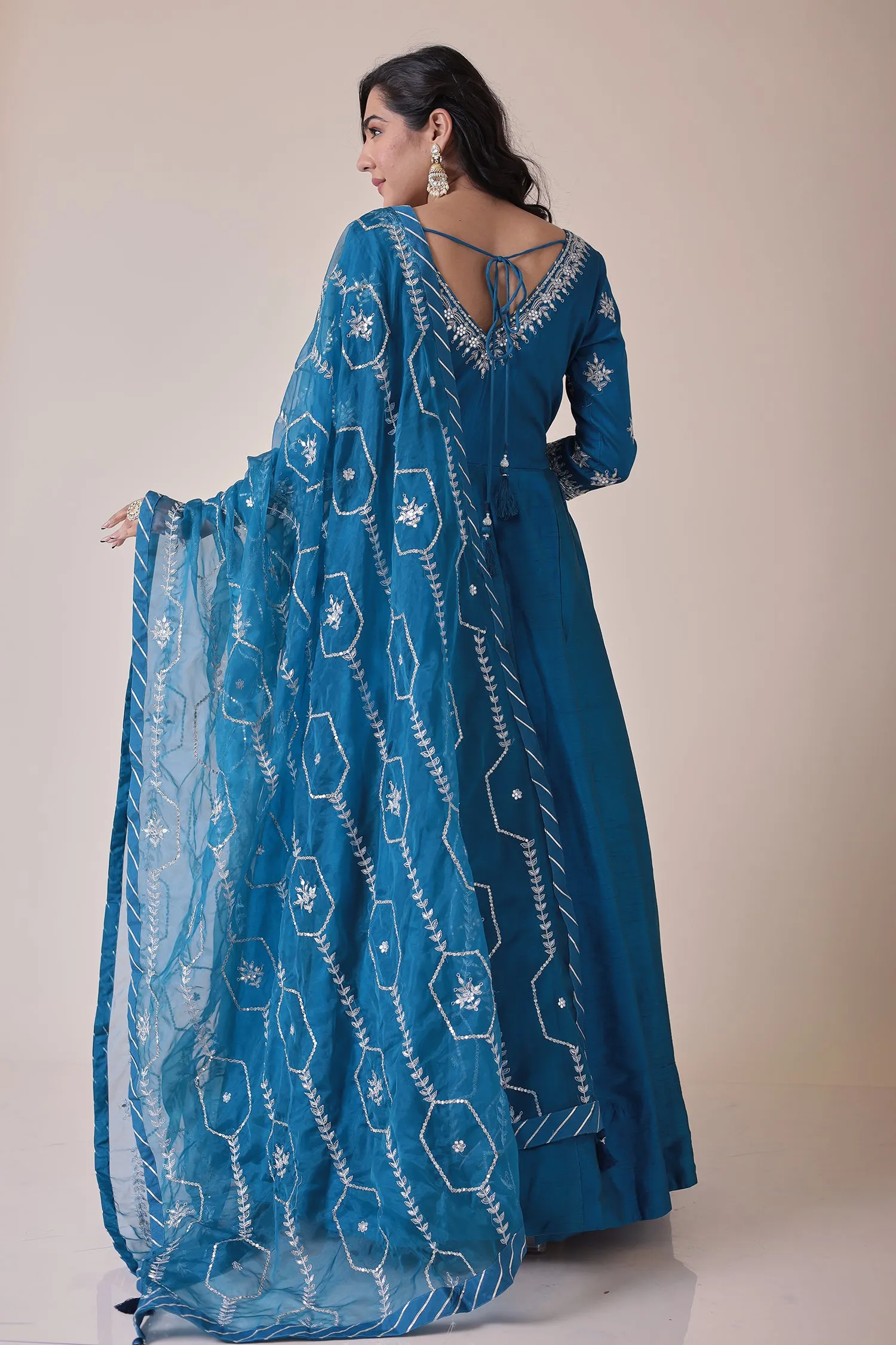 Anarkali Silk Suit with Embroidered Dupatta