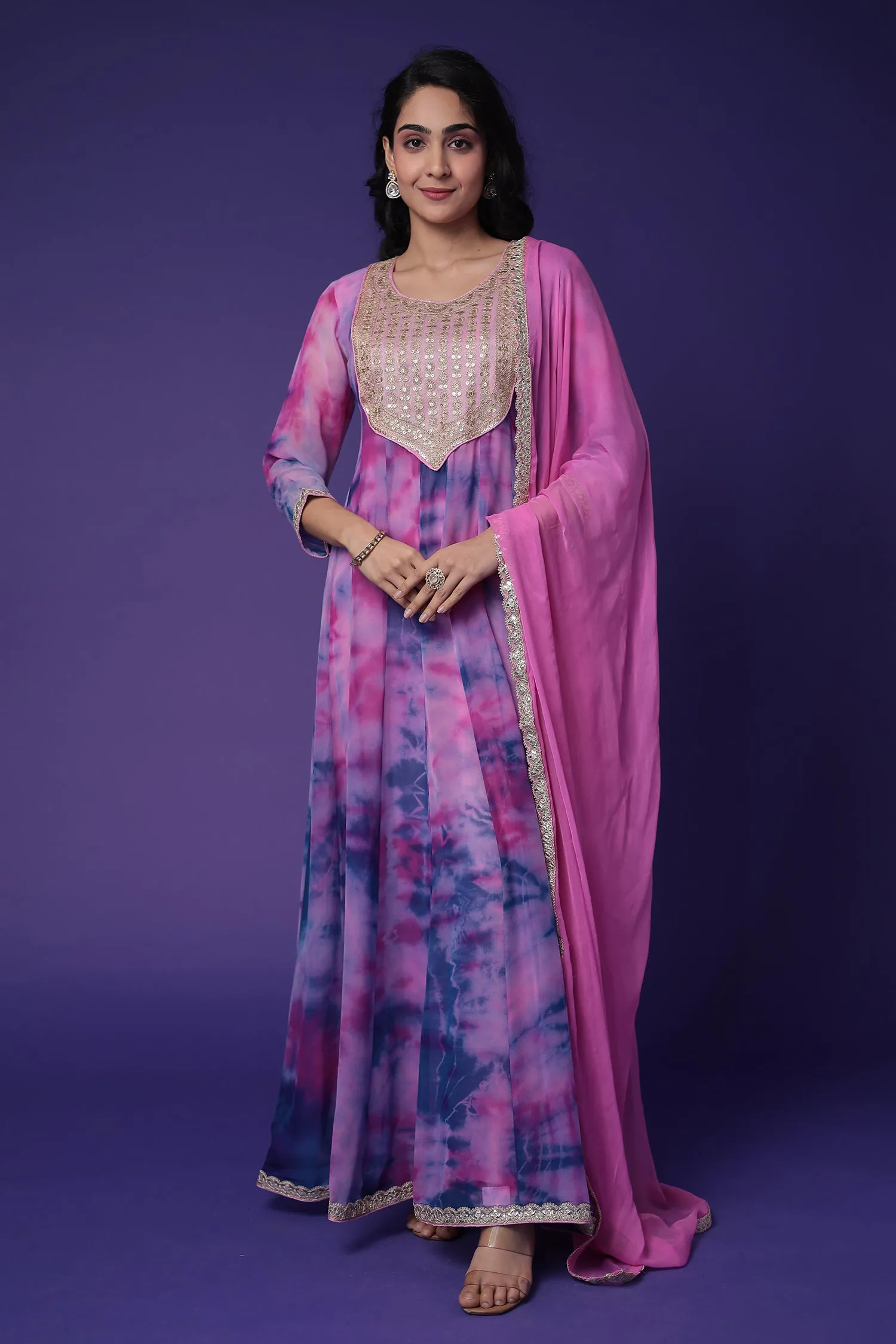 Anarkali Tie & Dye Georgette Suit Embroidered with Dori work