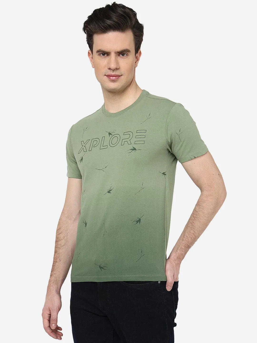 Aspen Green Printed Slim Fit T-Shirt | JadeBlue