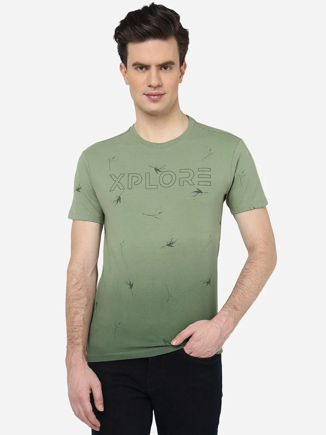 Aspen Green Printed Slim Fit T-Shirt | JadeBlue