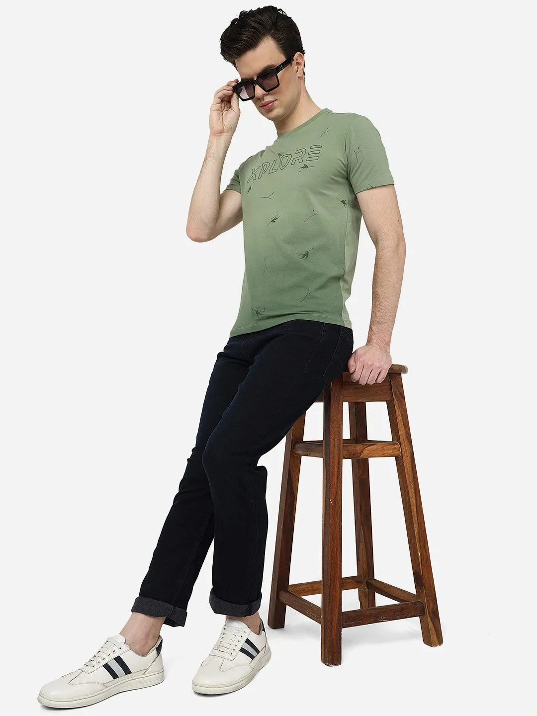 Aspen Green Printed Slim Fit T-Shirt | JadeBlue