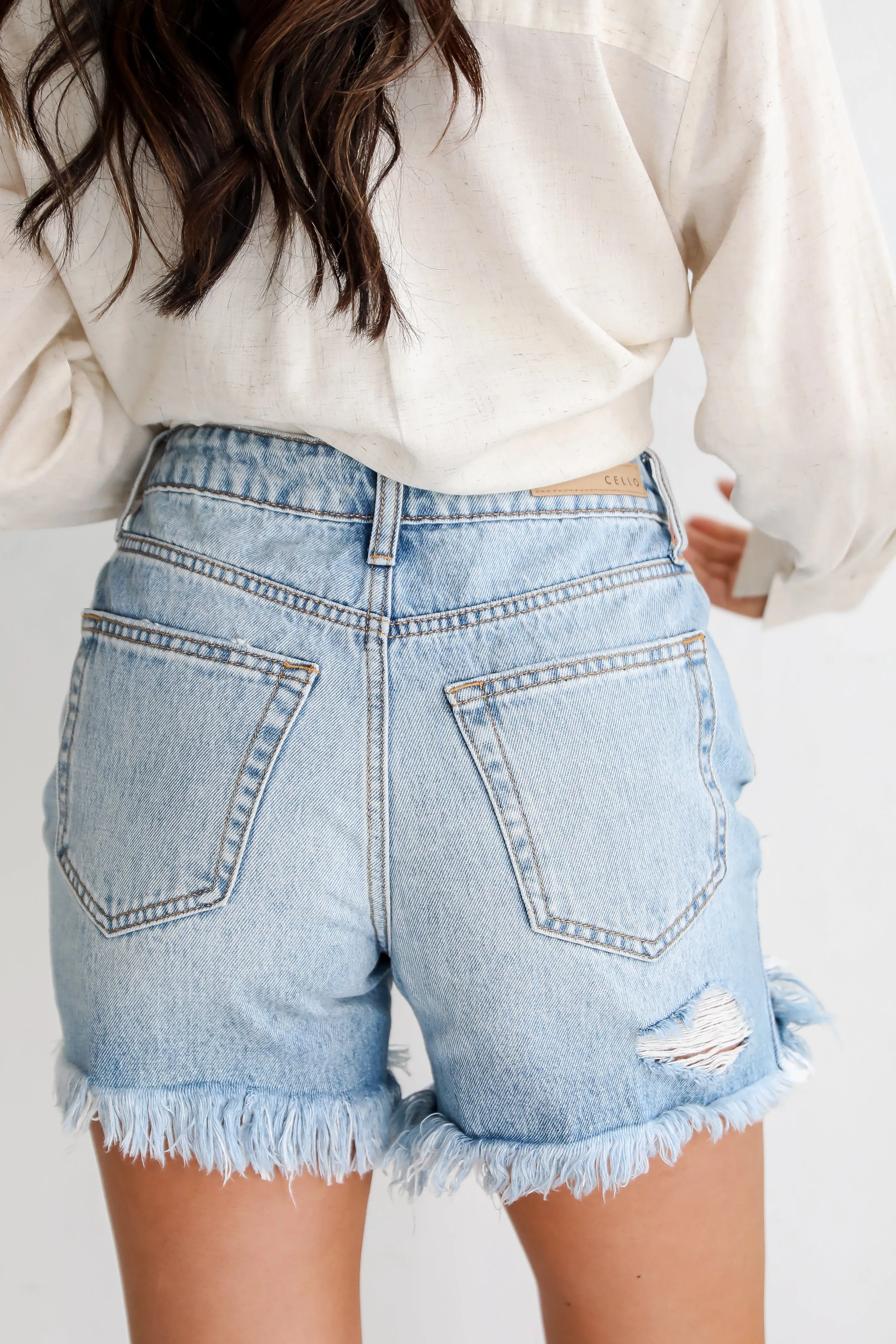 Avery Light Wash Distressed Denim Shorts