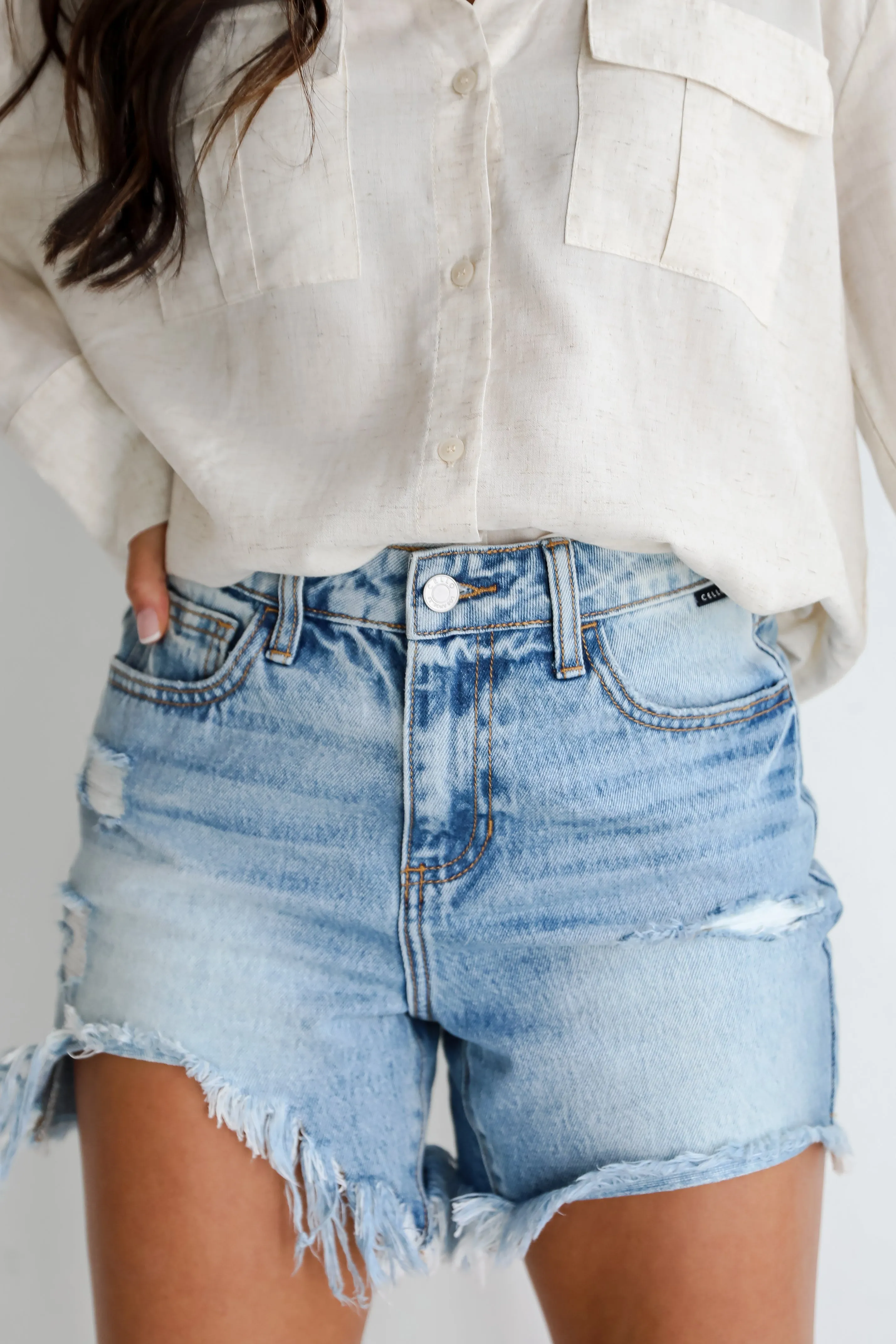 Avery Light Wash Distressed Denim Shorts