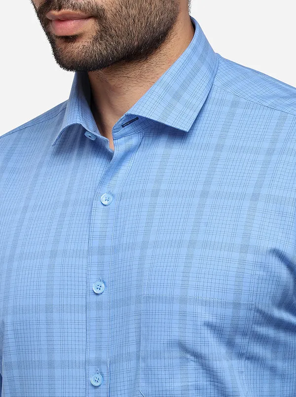 Azure Blue Checked Regular Fit Formal Shirt | JadeBlue