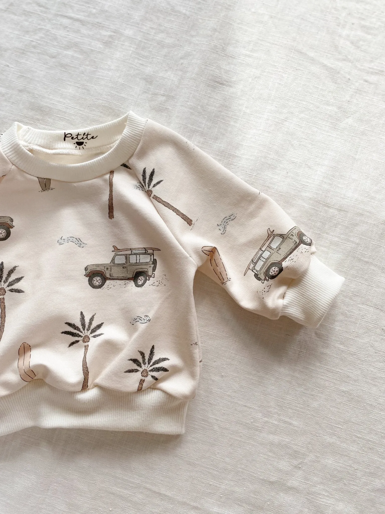 Baby cotton sweatshirt / cars & palm trees