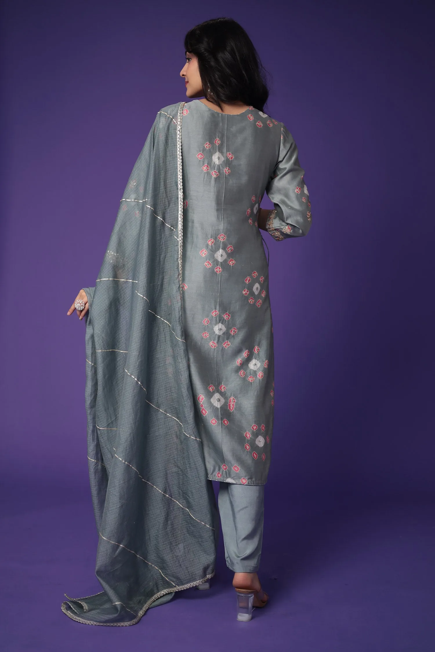 Bandhej Chanderi Silk Suit with Embroidered work