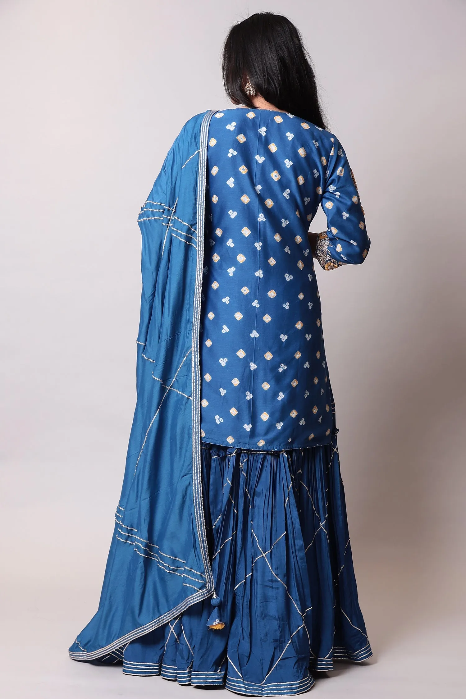 Bandhej Cotton silk Suit with Gota Patti, Thread work.