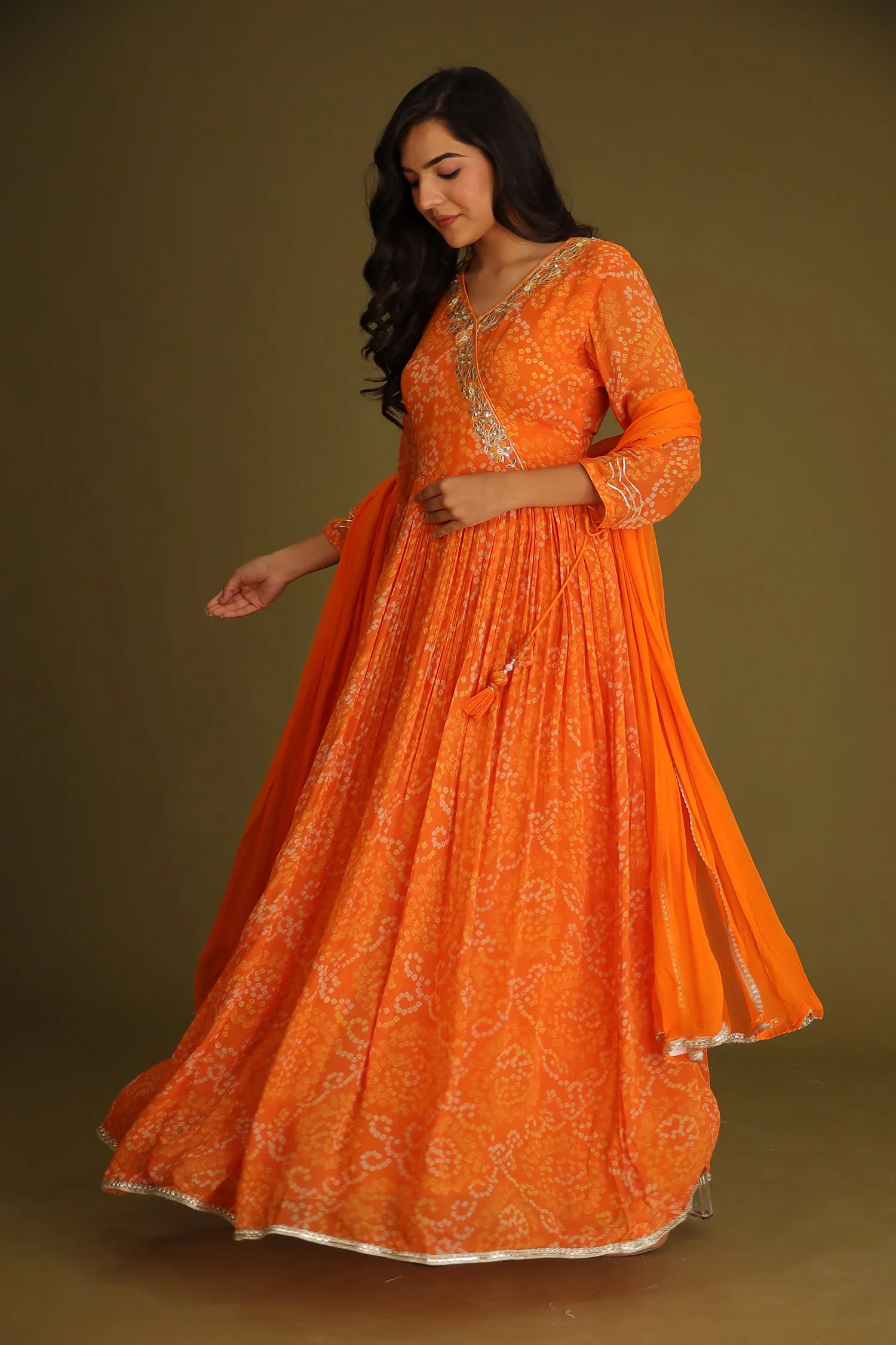 Bandhej Georgette Anarkali Suit With Gota Patti Work