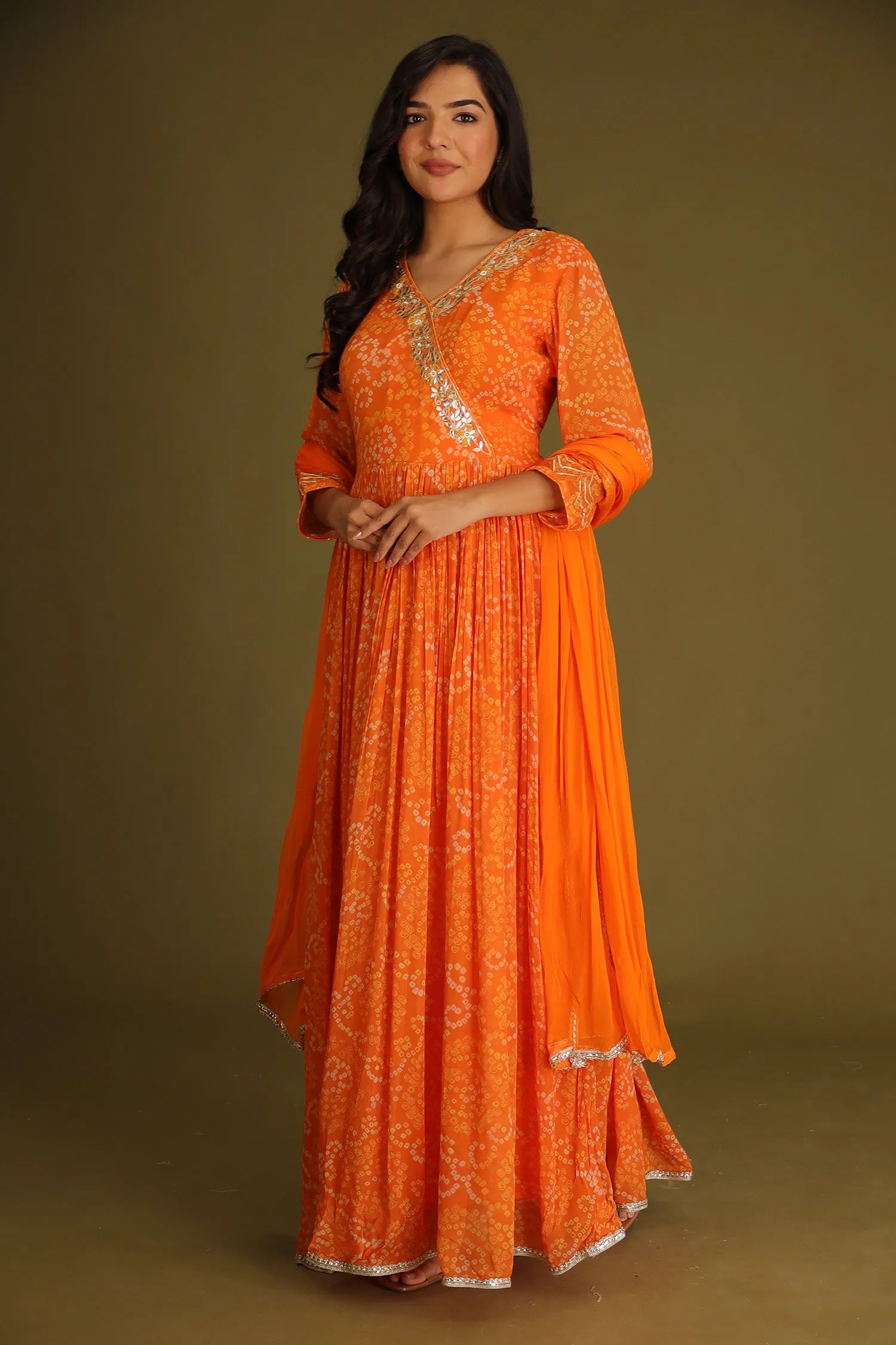 Bandhej Georgette Anarkali Suit With Gota Patti Work