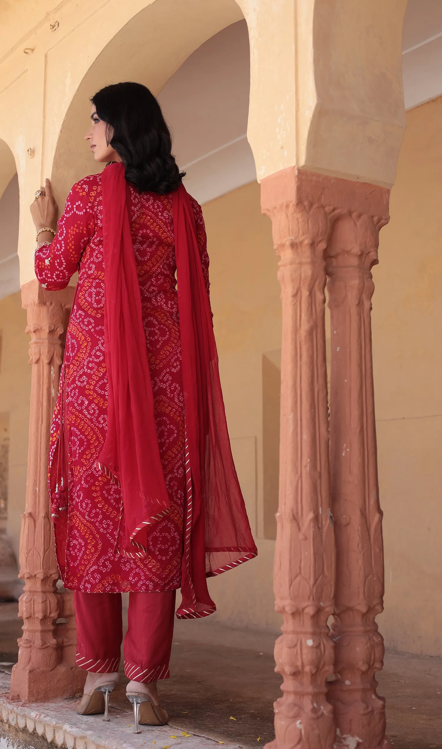 Bandhej Georgette Suit with Gota Patti and Pearl work