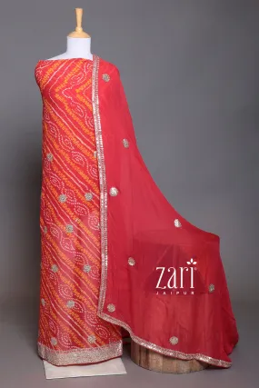 Bandhej Georgette Unstitched Suit with Dori, Gota Patti work.