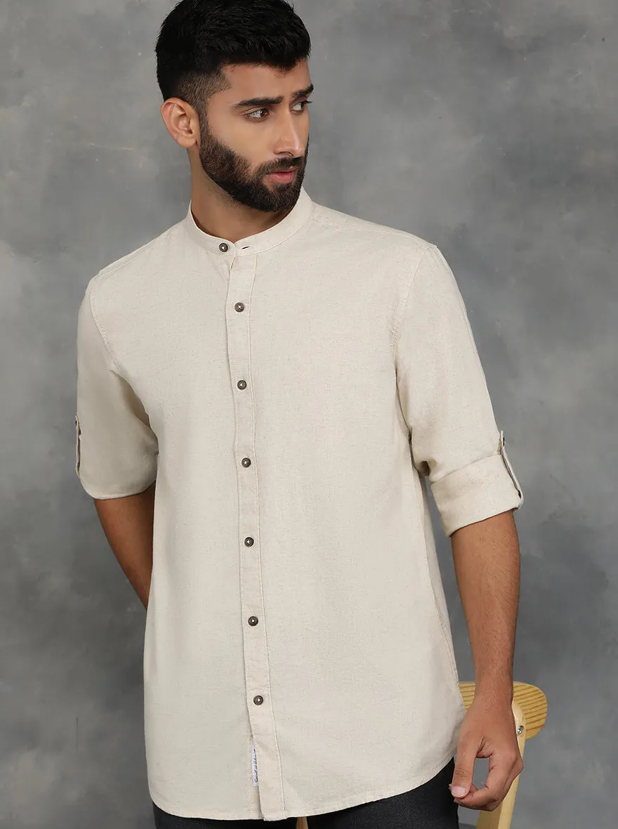 Beige Solid Slim Fit Casual Shirt | JadeBlue