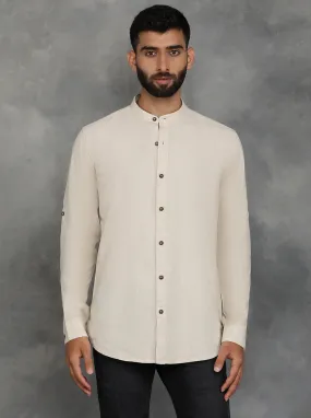 Beige Solid Slim Fit Casual Shirt | JadeBlue