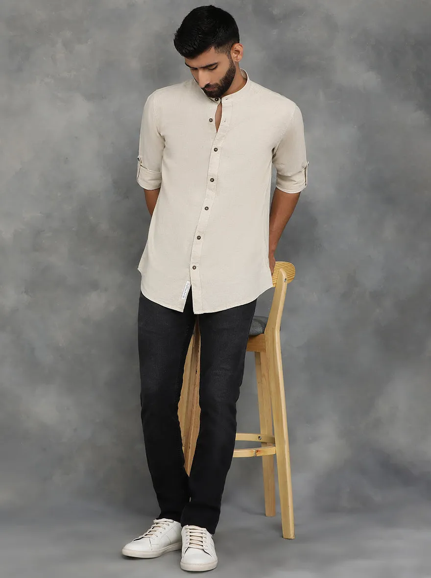 Beige Solid Slim Fit Casual Shirt | JadeBlue