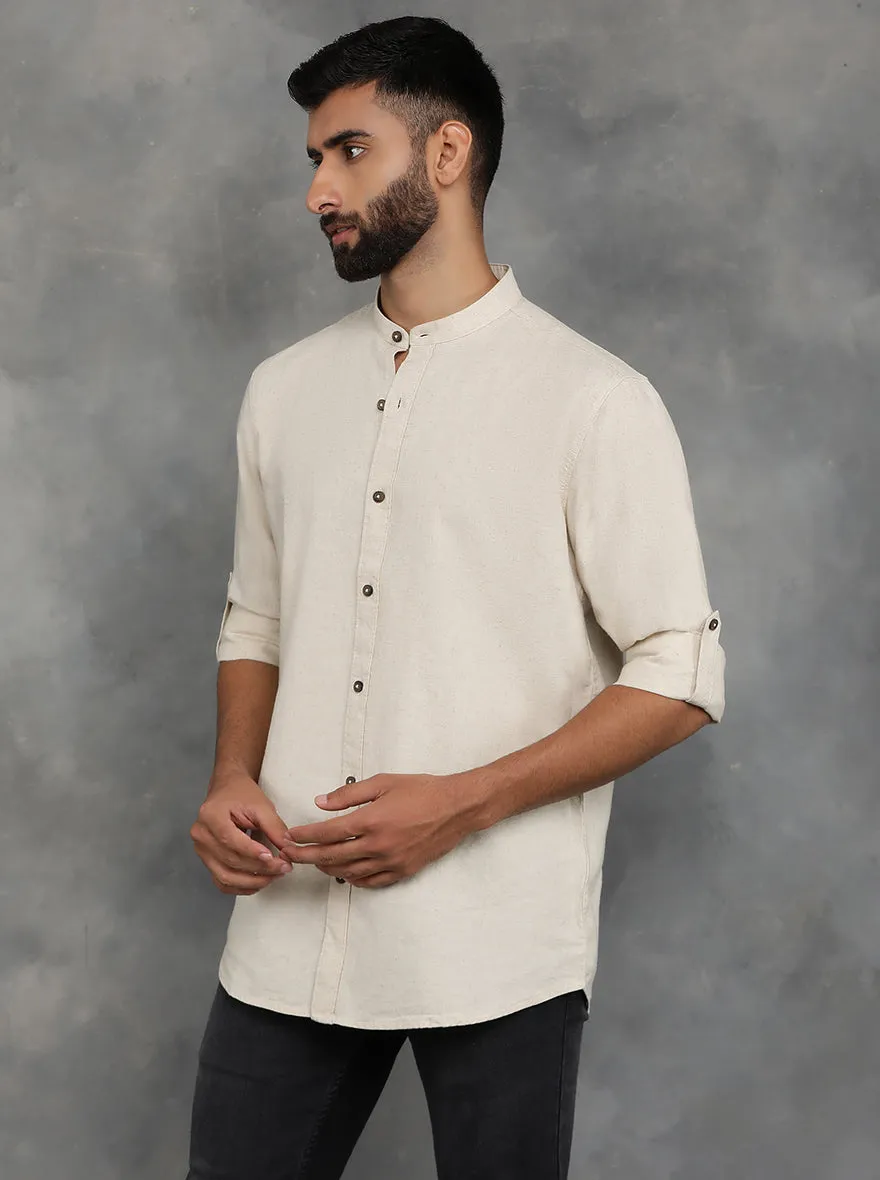 Beige Solid Slim Fit Casual Shirt | JadeBlue