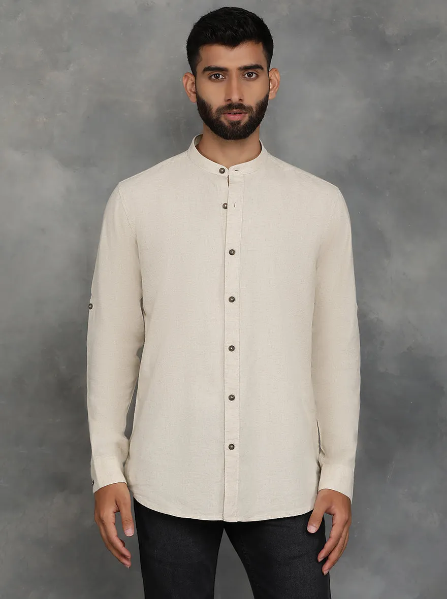 Beige Solid Slim Fit Casual Shirt | JadeBlue