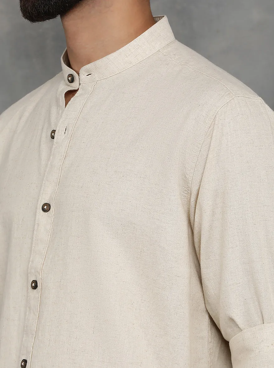 Beige Solid Slim Fit Casual Shirt | JadeBlue