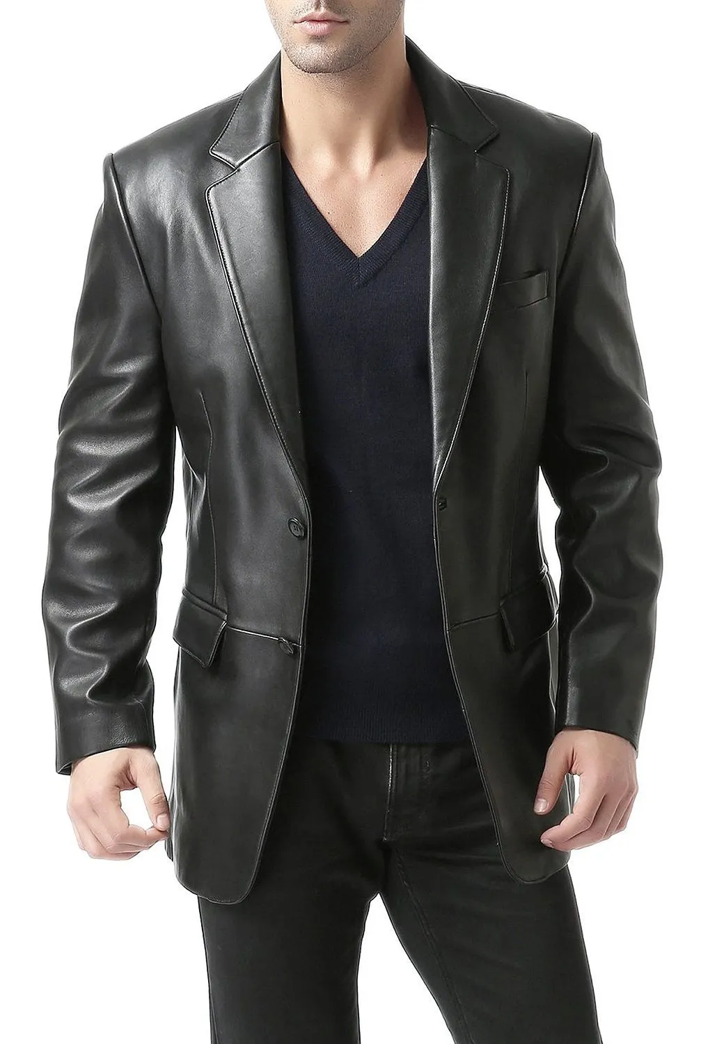 BGSD Men Richard Classic Two-Button Lambskin Leather Blazer