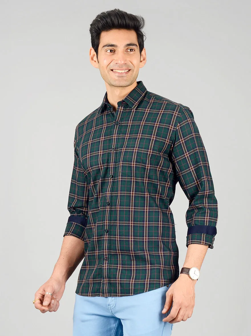 Bistro Green Checked Slim Fit Casual Shirt | JadeBlue