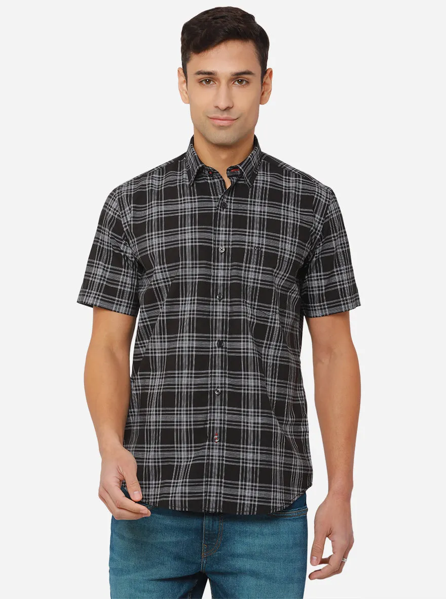 Black Checked Slim Fit Casual Shirt | JadeBlue