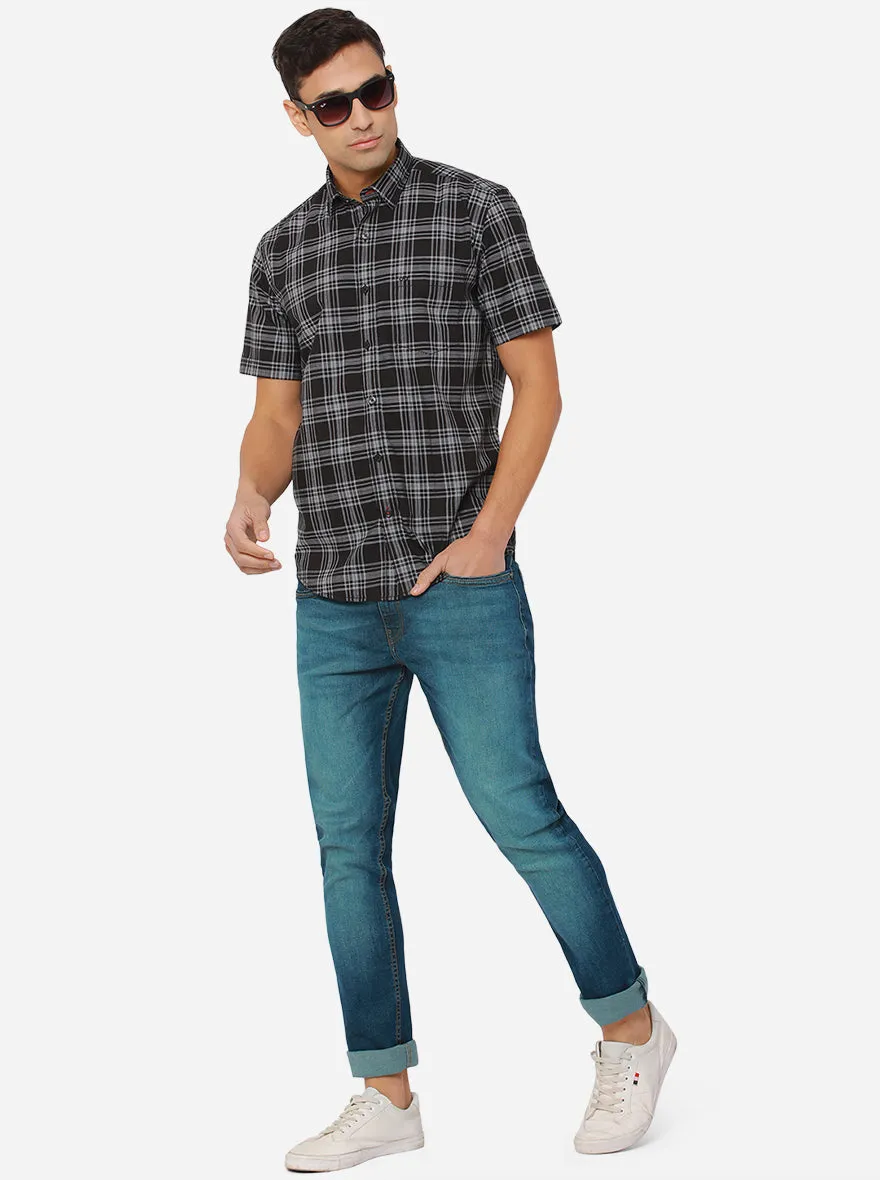 Black Checked Slim Fit Casual Shirt | JadeBlue