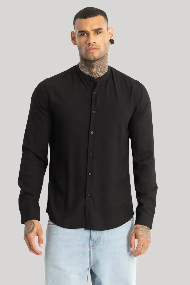 Black Mandarin Collar Shirt