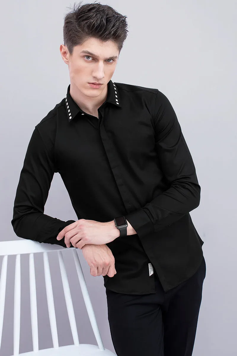 Black Studded Collar Design Shirt