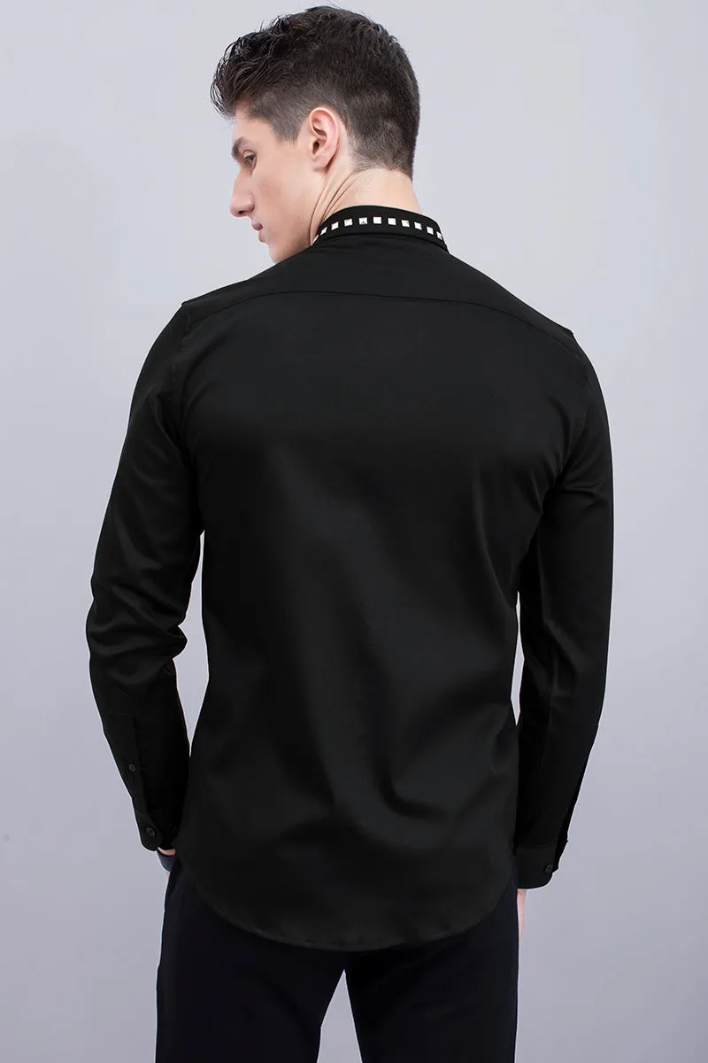 Black Studded Collar Design Shirt