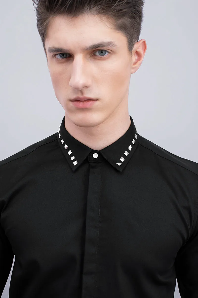 Black Studded Collar Design Shirt