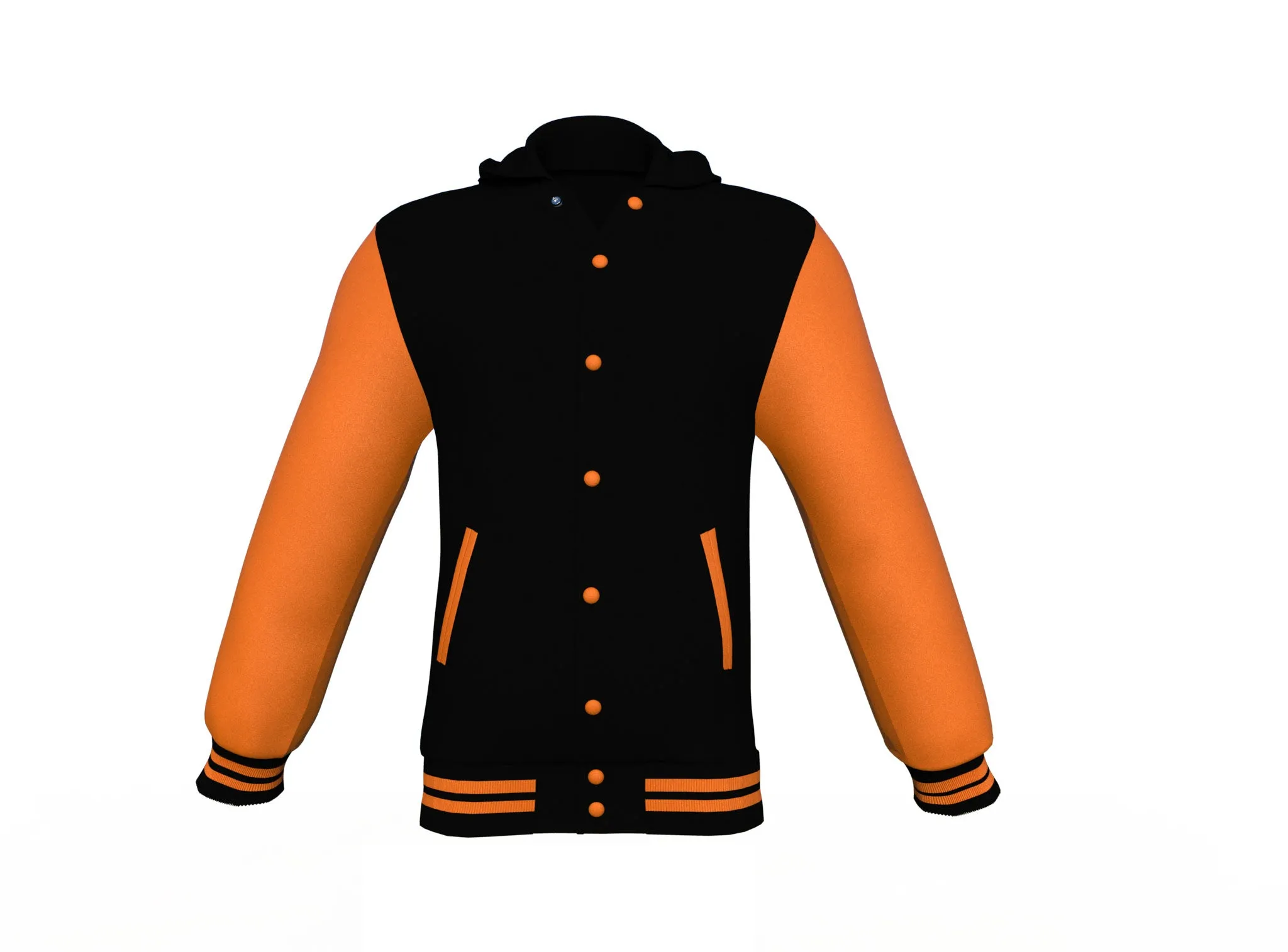 Black Varsity Letterman Jacket with Orange Sleeves