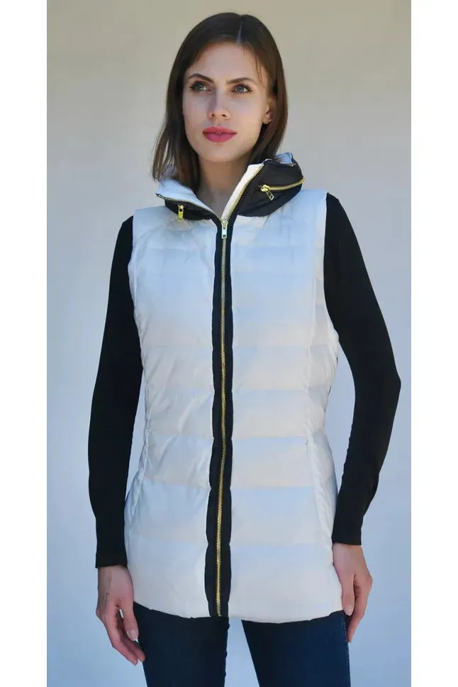 Black/White Hooded Down Vest