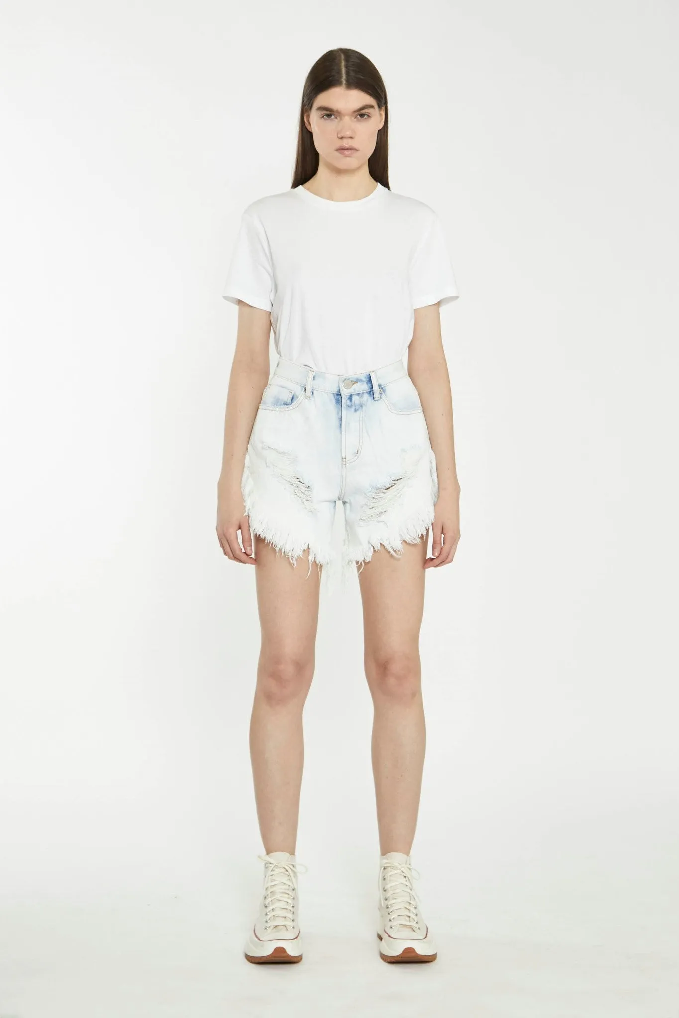 Bleach Acid Distressed Denim Shorts