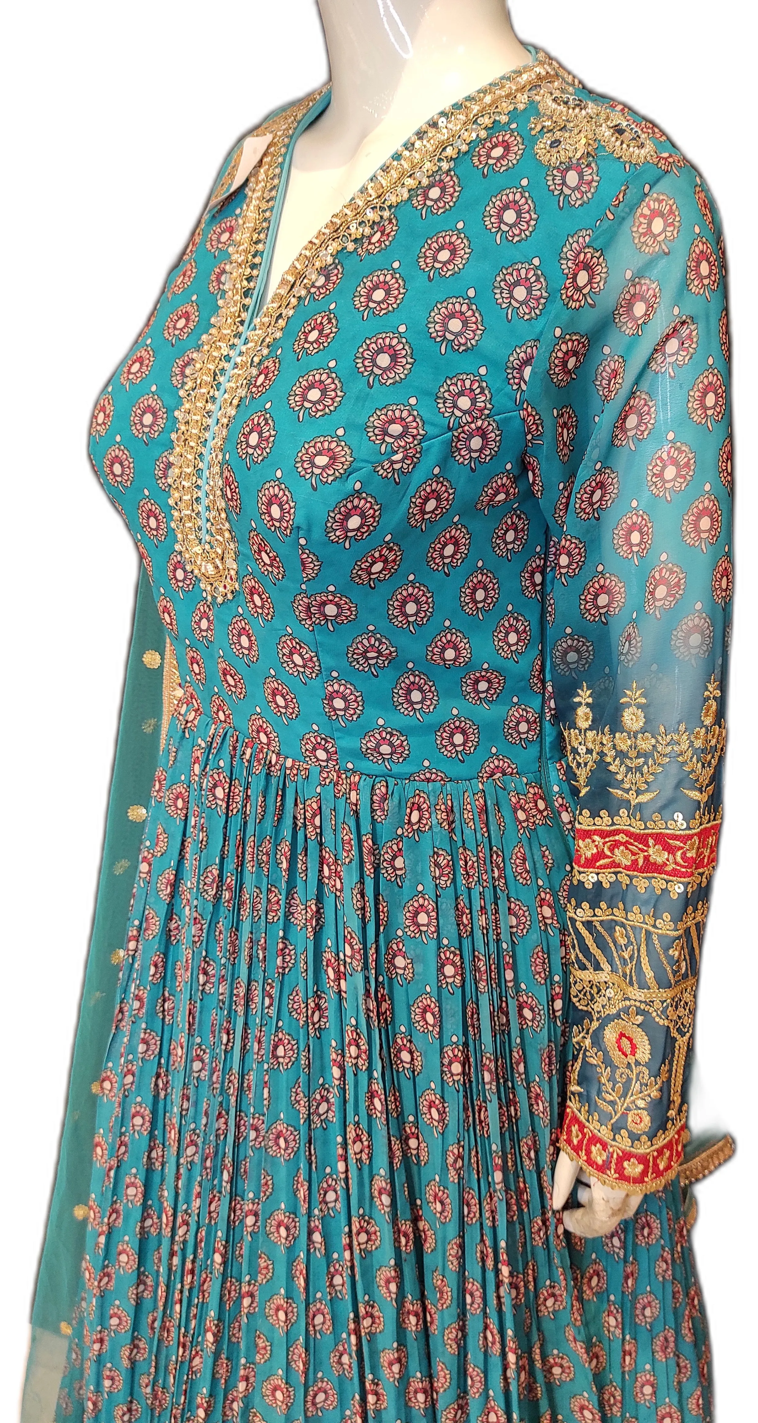 Blue Georgette Printed Anarkali with Dupatta