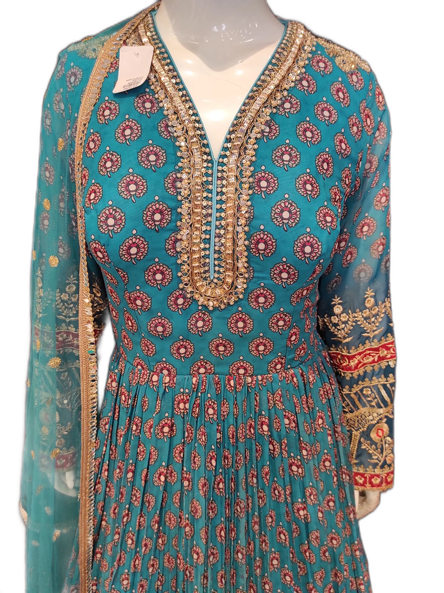 Blue Georgette Printed Anarkali with Dupatta