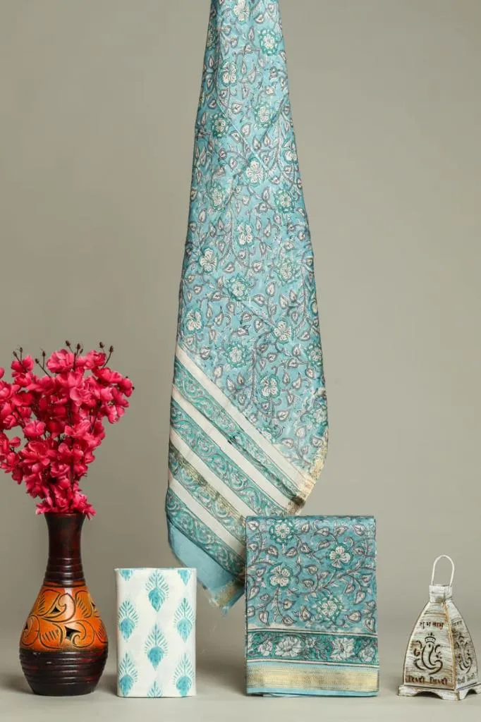 Blue Jaal Print Maheshwari Silk Suit Set (MSL227)