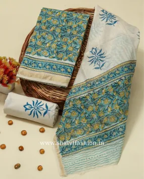 Blue Jaal Print Maheshwari Silk Suit Set (MSL436)